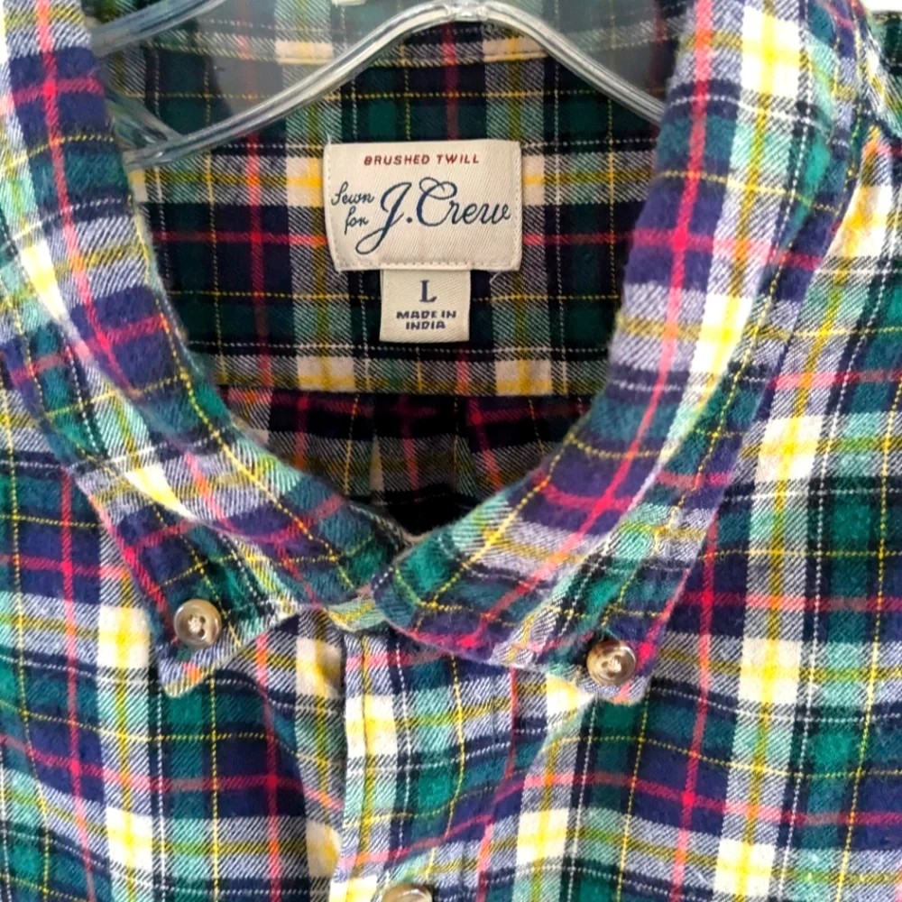🔴3/$10 J. Crew Plaid Brushed Twill Button-Up Shirt sz L - Picture 3 of 8
